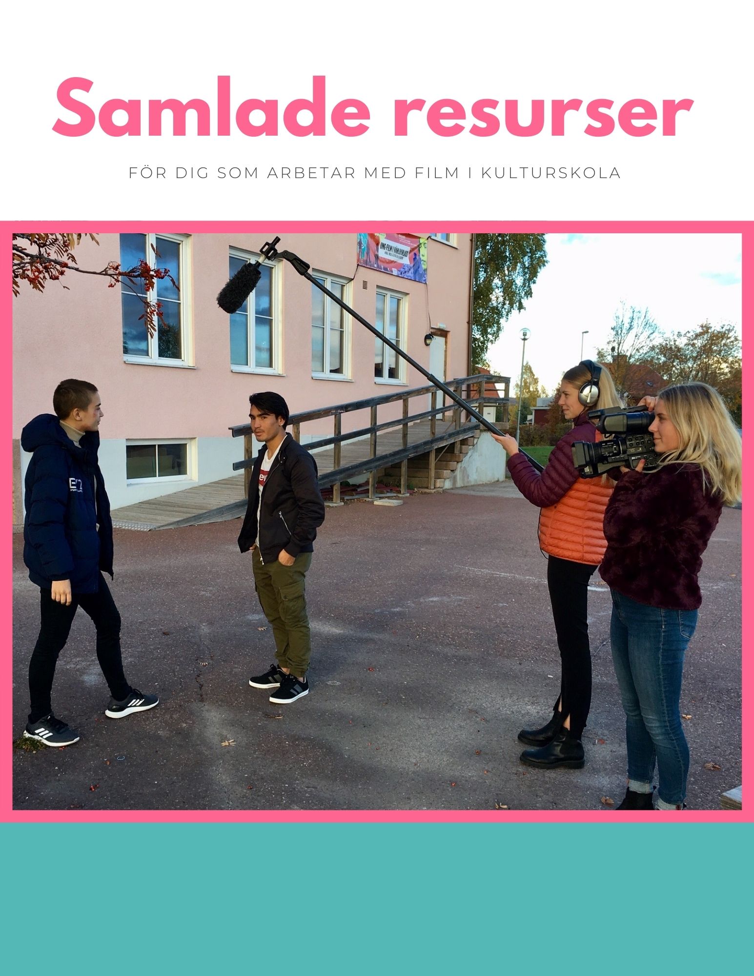 omslag med text och bild på fyra ungdomar som skapar film utomhus